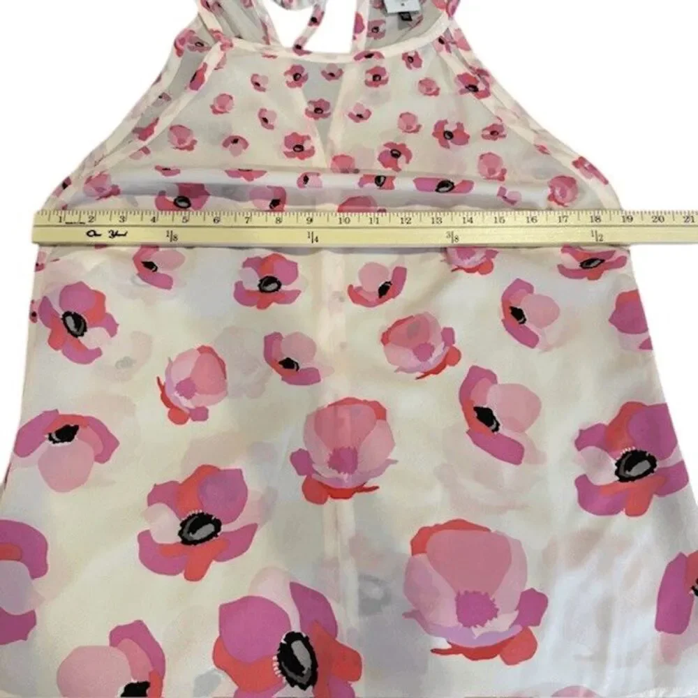 CABI Floating Poppies Halter Tank Tie Back Neck‎ Pink Floral Size Medium